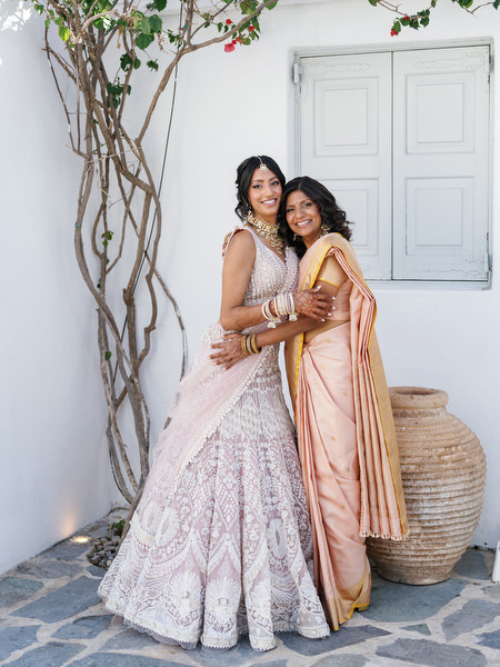 Emotional family moment before the ceremony at an Athens Riviera Indian wedding at Island Resort The Residence