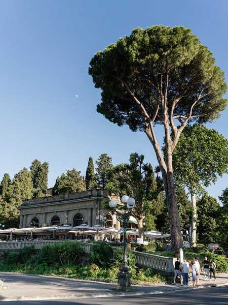 Tuscan garden terrace overlooking Florence during wedding welcome dinner