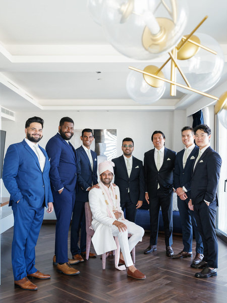 Portrait of groom and groomsmen before the Hindu ceremony at Grand Hyatt Athens