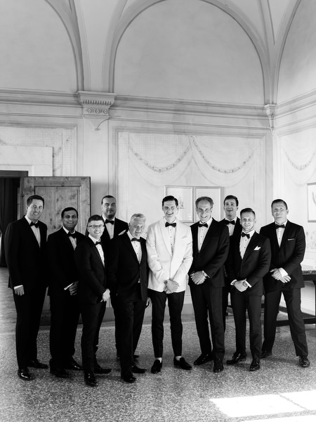 Groomsmen portrait at Villa Corsini a Mezzomonte, refined Jewish wedding in Florence, Tuscany.