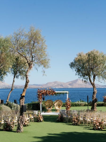Hindu ceremony mandap overlooking the sea at Island Resort the Residence on the Athens Riviera