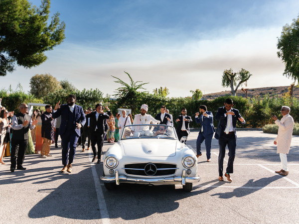 Baraat procession arriving at Island Resort the Residence on the Athens Riviera