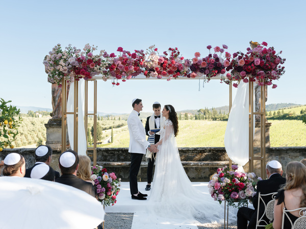Jewish wedding ceremony at Villa Corsini a Mezzomonte overlooking Tuscan countryside, Florence.
