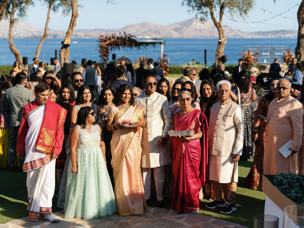 Guests gathering before the Hindu ceremony at Island Resort the Residence on the Athens Riviera