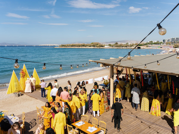 Guests gathered for Haldi ceremony on Athenian Riviera beach