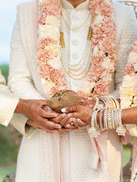 Close-up of garlands and traditional Hindu wedding details at Island Resort the Residence