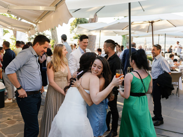 Guests chatting during elegant Florence wedding welcome event