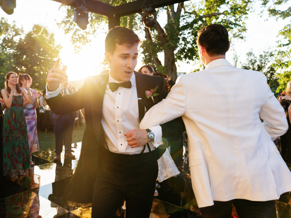 Emotional dance floor moment during Jewish wedding at Villa Corsini a Mezzomonte, Tuscany.