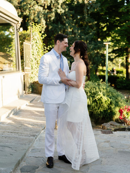 Romantic couple portrait at La Loggia terrace overlooking Florence