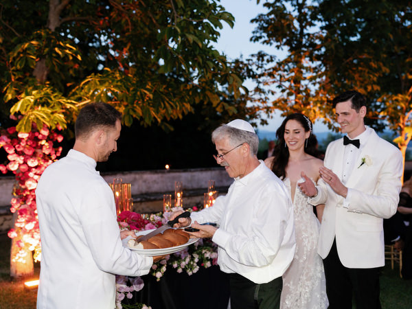 Jewish wedding blessing during reception at Villa Corsini a Mezzomonte in Tuscany.