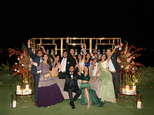 Large group portrait at night lounge setup at Island Resort the Residence Athens Riviera