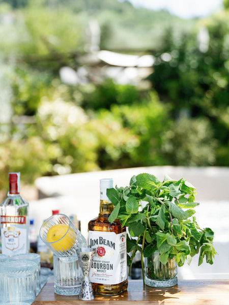 Poolside drinks station during Tuscany wedding weekend