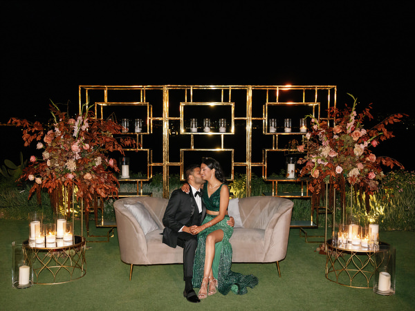 Romantic seated portrait at lounge setup at Island Resort the Residence Athens Riviera