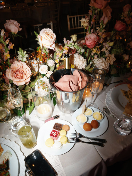 Reception table details with florals and desserts at Island Resort the Residence on the Athens Riviera