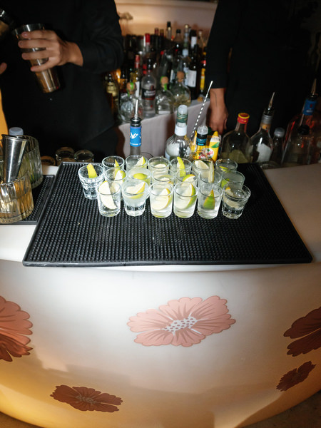 Signature cocktail shots arranged at reception bar at Island Resort the Residence Athens