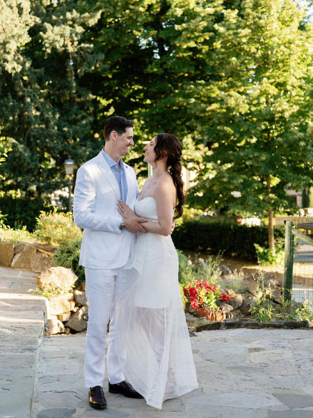 Romantic couple portrait at La Loggia terrace overlooking Florence