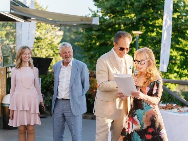 Parents giving toast during Florence destination wedding celebration