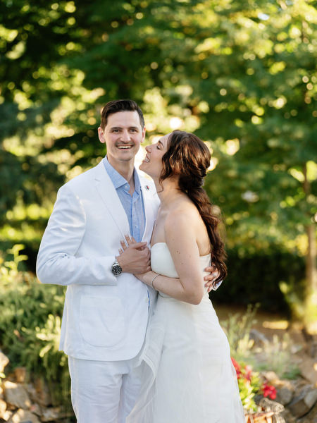 Bride and groom portrait at sunset during Tuscany wedding welcome event