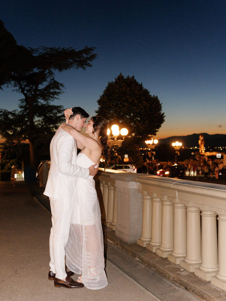 Romantic night portrait of couple at La Loggia Florence