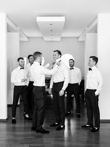 Groom getting ready at Island Resort Athens Riviera.