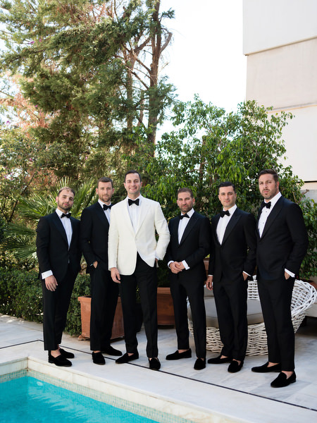 Black tie groom party at Athens Riviera wedding.