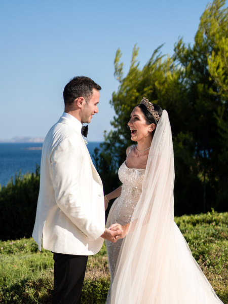Island Resort Athens Riviera wedding portraits by the sea.