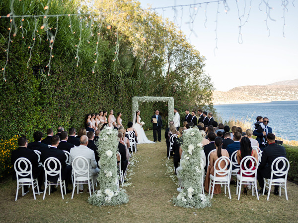 Wide view Seaside ceremony Private House Island Resort Athens Riviera.