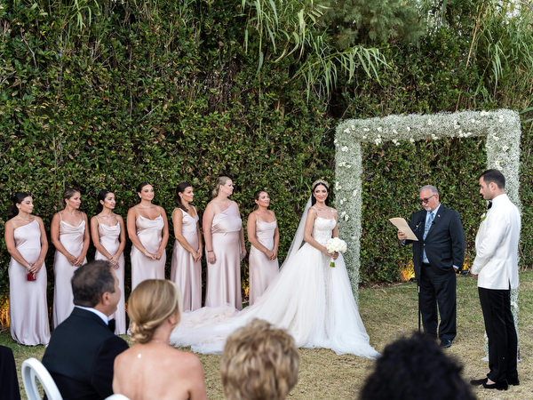 Bridal party at black and white Athens wedding.