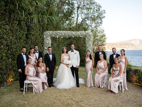 Luxury wedding party portrait Athens Riviera.