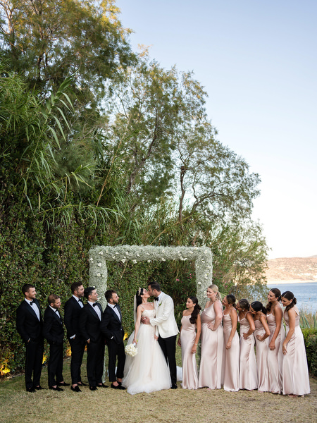 Athens seaside wedding ceremony portrait.