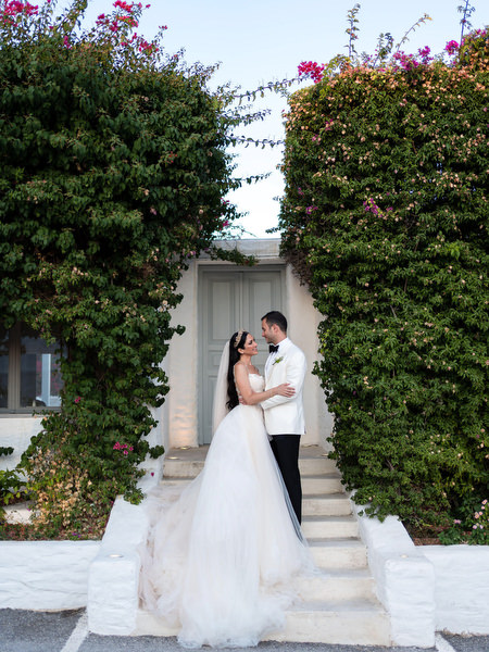 Romantic Athens Riviera wedding portrait.