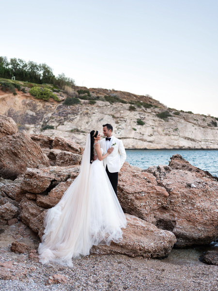 Athens Riviera seaside wedding portrait.