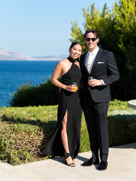 Black tie wedding guests at Athens destination wedding.