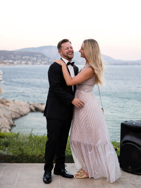 Athens Riviera sunset wedding portrait.