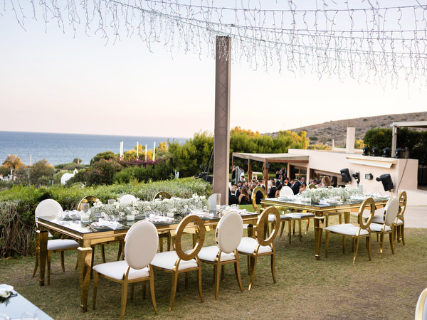 Black and gold wedding reception Athens Riviera.