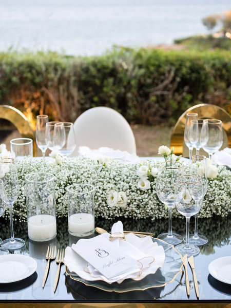 Black and white wedding table styling Athens.