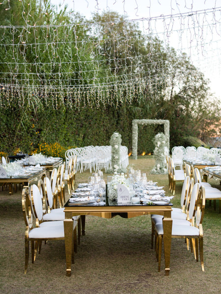 Elegant Athens Riviera wedding dinner design.