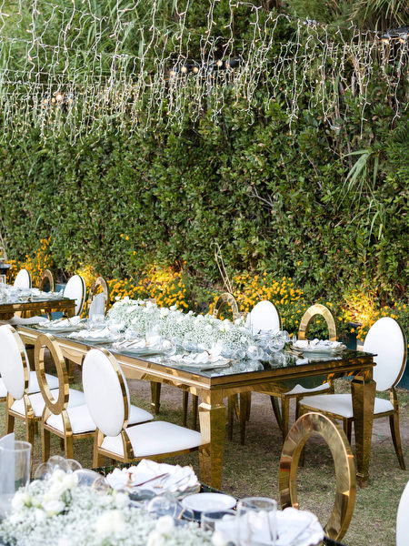 Black and gold Athens destination wedding reception.