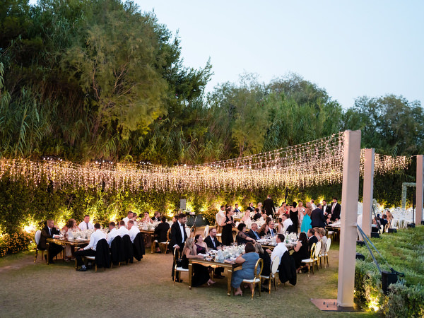 Island Resort Athens Riviera evening wedding dinner.
