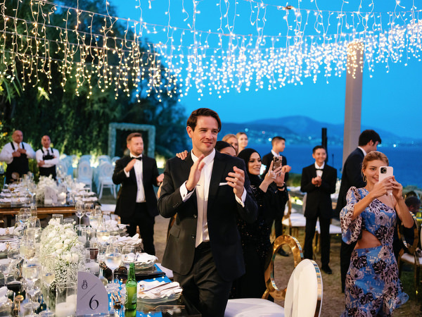 Outdoor Athens wedding dinner celebration.