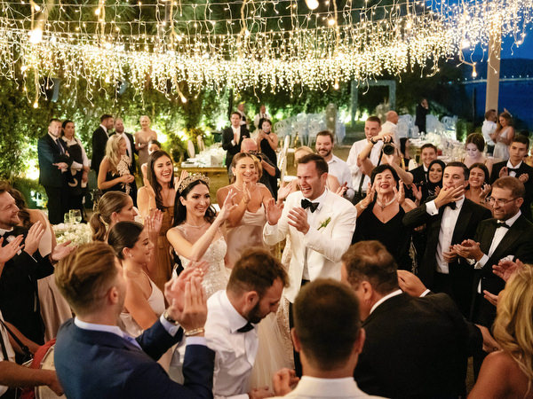 Island Resort Athens Riviera black tie wedding party.
