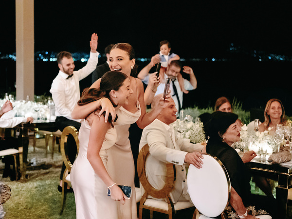 Black tie Athens destination wedding party.