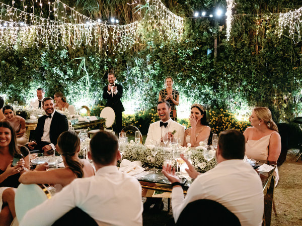 Black tie wedding celebration Island Resort Athens Riviera.