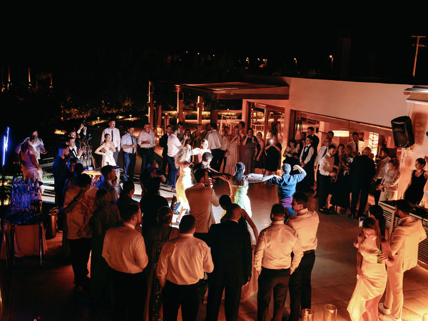 High energy black tie wedding party Athens.