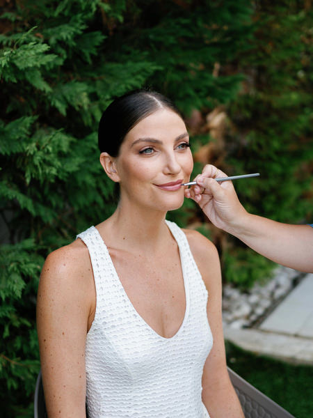 Elegant bridal portrait during getting ready at Island Resort, luxury Athens wedding venue on the Athenian Riviera.