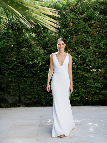 Minimalist bridal portrait at Island Resort, modern luxury wedding in Athens, Greece.