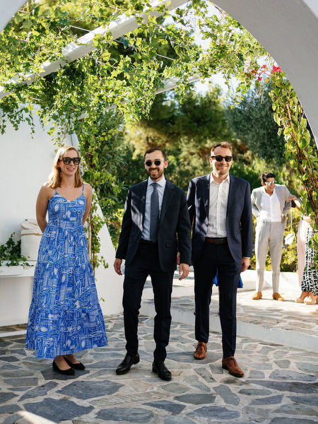 Wedding guests arriving at Island Resort for an elegant Athens Riviera wedding celebration.
