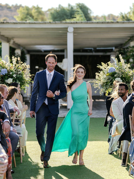 Wedding procession at Island Resort overlooking the sea, luxury Athens wedding on the Athenian Riviera.