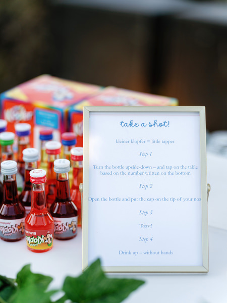 Wedding cocktail station signage at Island Resort, elegant Athens Riviera wedding reception in Greece.