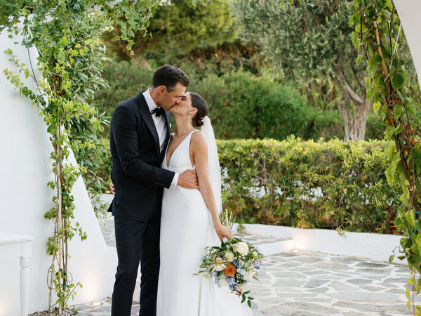 Intimate couple portrait at Island Resort, elegant Athens wedding on the Athenian Riviera.